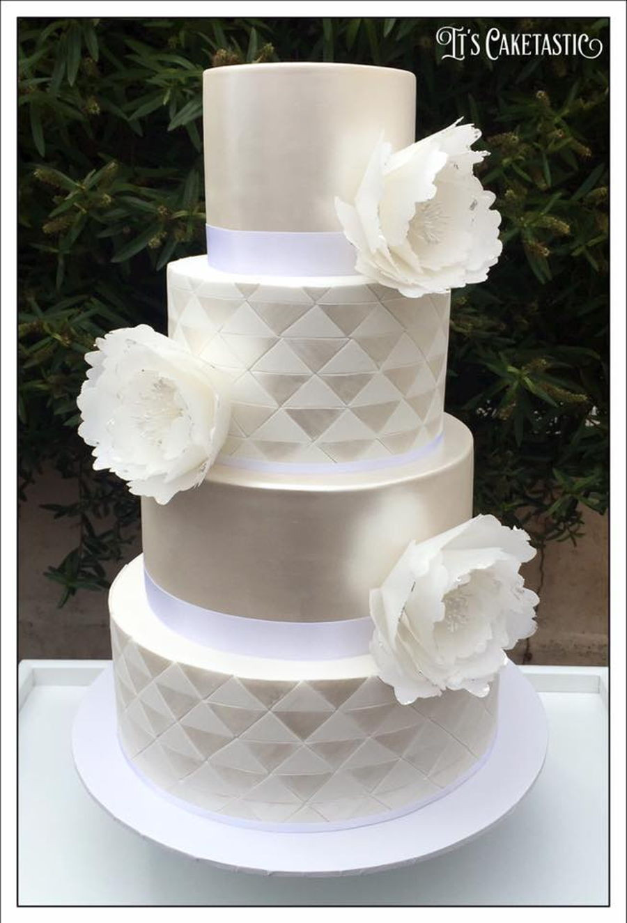 Plain White Wedding Cake
 Geometric White White Wedding Cake CakeCentral