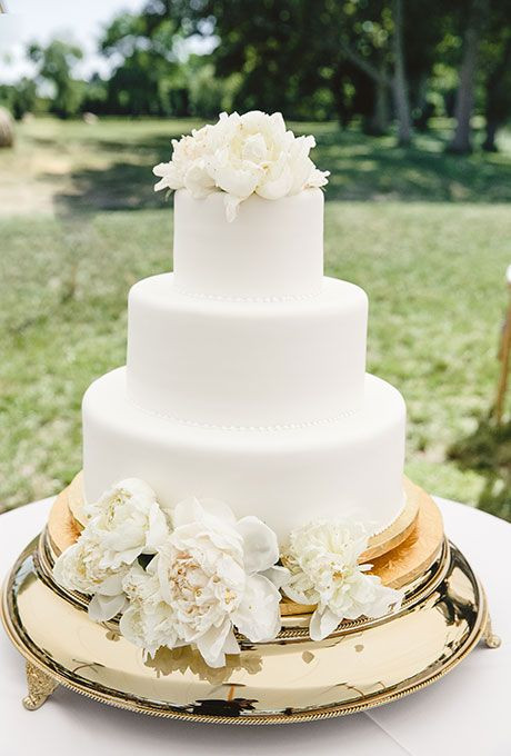 Plain White Wedding Cake
 Brides Simple Three Tiered White Cake with Flowers A