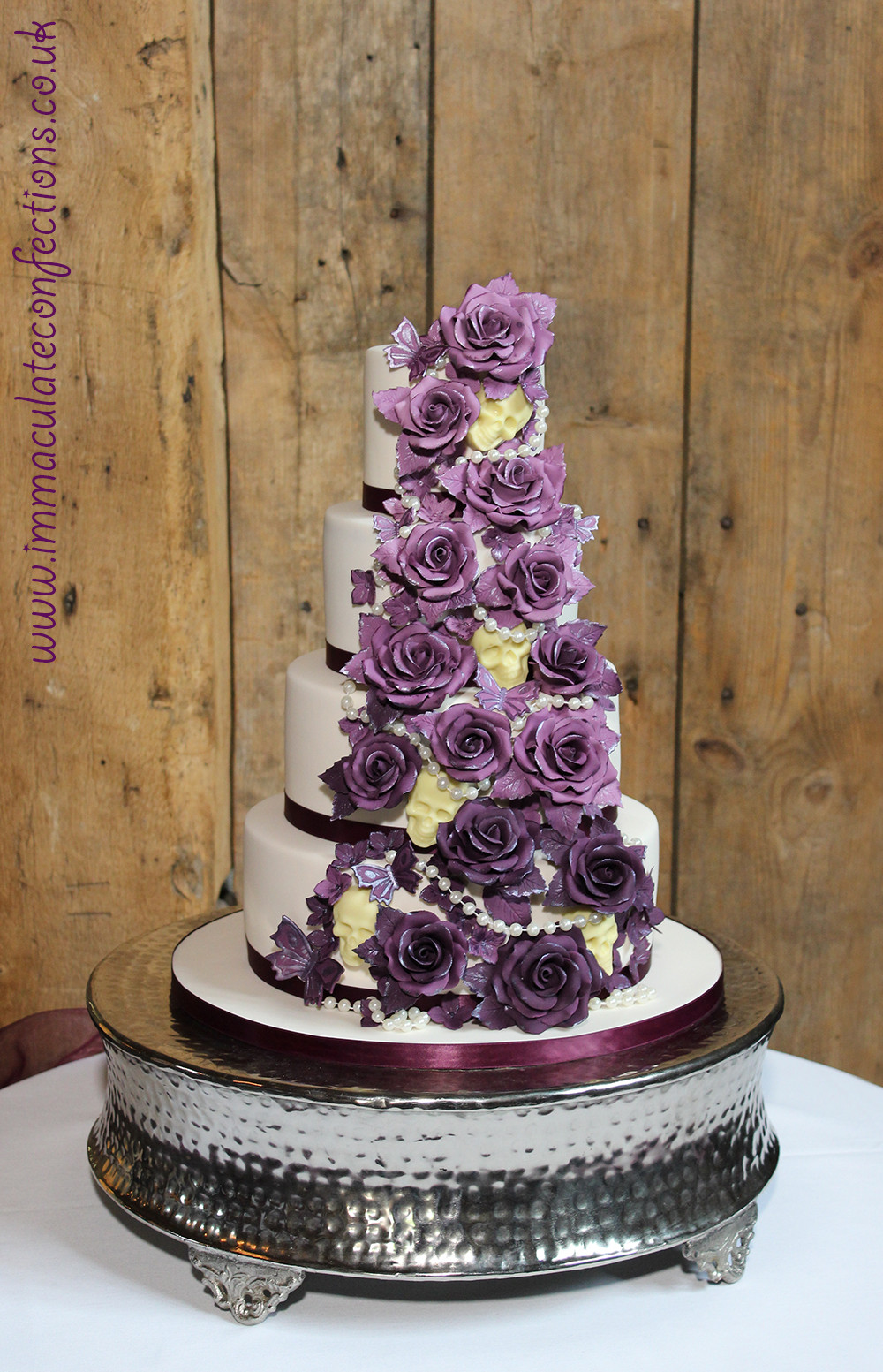 Plum Wedding Cakes
 Plum Roses and Chocolate Skulls Wedding Cake Cakes by