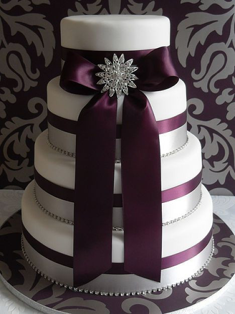 Plum Wedding Cakes
 Plum Wedding Cake with Ribbon Centered on Each Tier