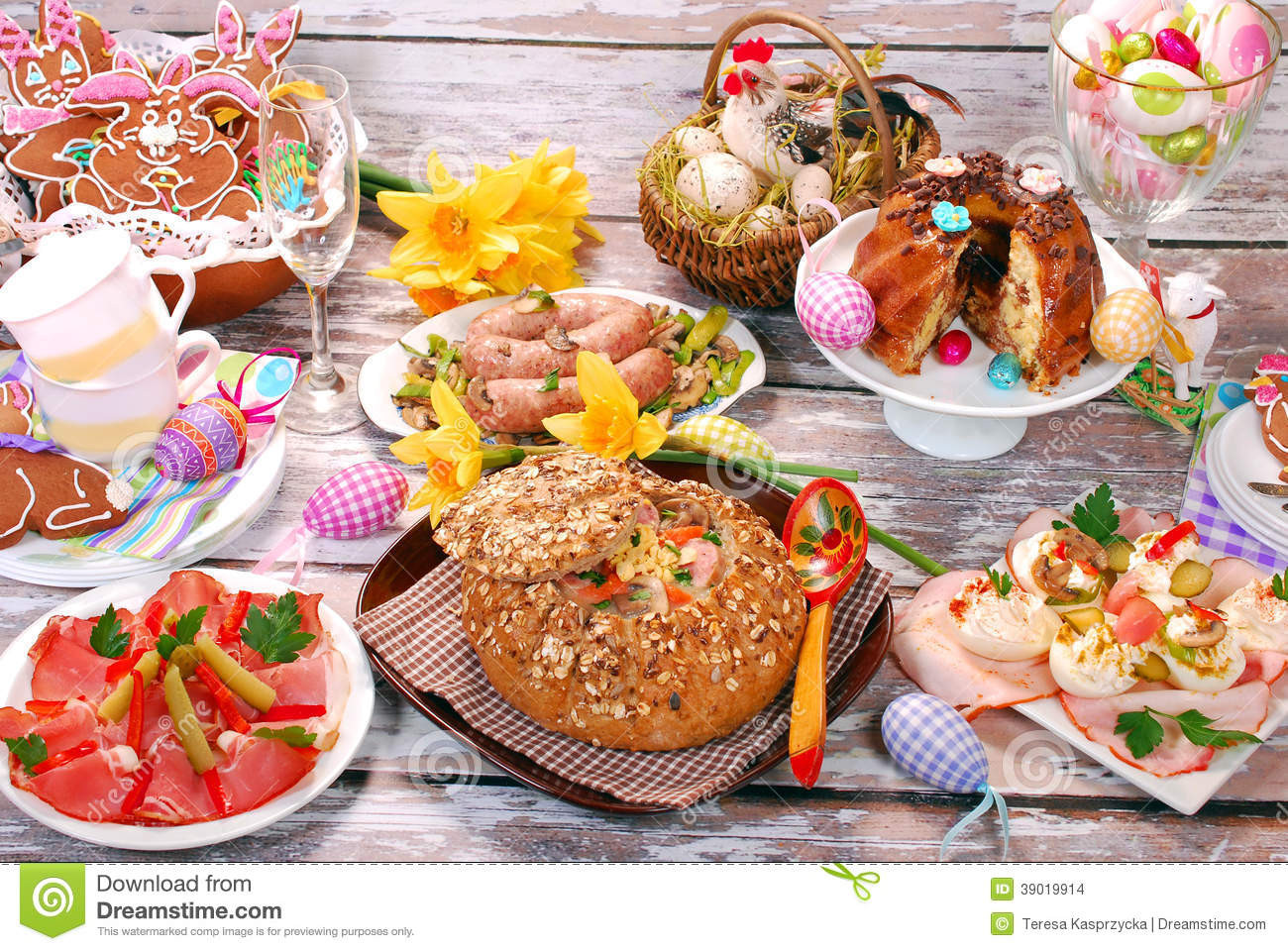 Polish Easter Dinner
 White Borscht In Bread And Other Dishes For Easter Stock
