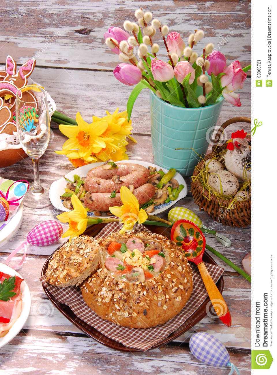 Polish Easter Dinner
 White Borscht In Bread For Easter Stock Image Image