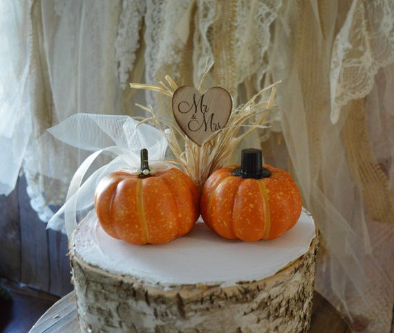 Pumpkin Wedding Cake Toppers
 Fall wedding cake topper mini pumpkin topper bride groom