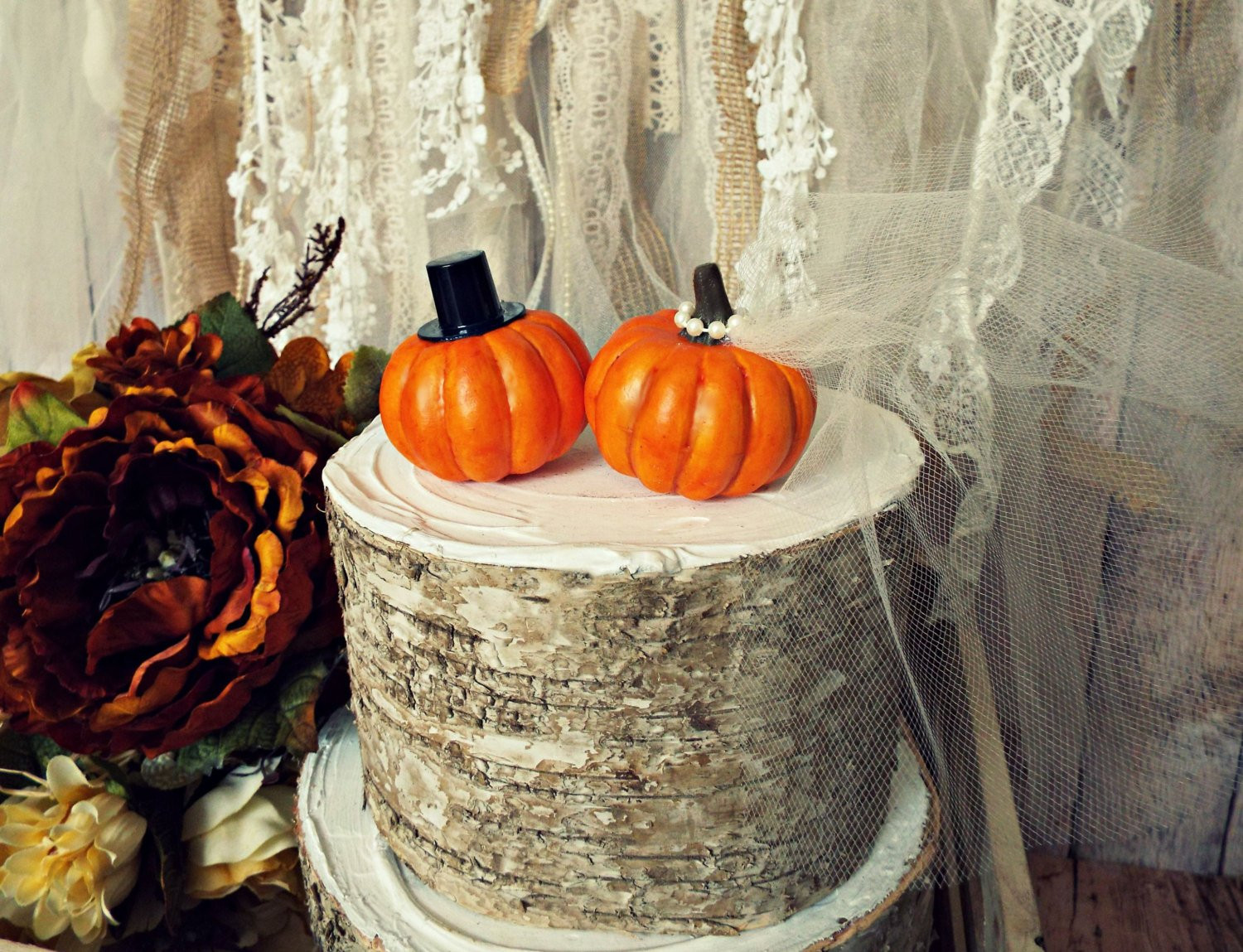 Pumpkin Wedding Cake Toppers
 Pumpkin fall wedding cake topper fall themed wedding bride and