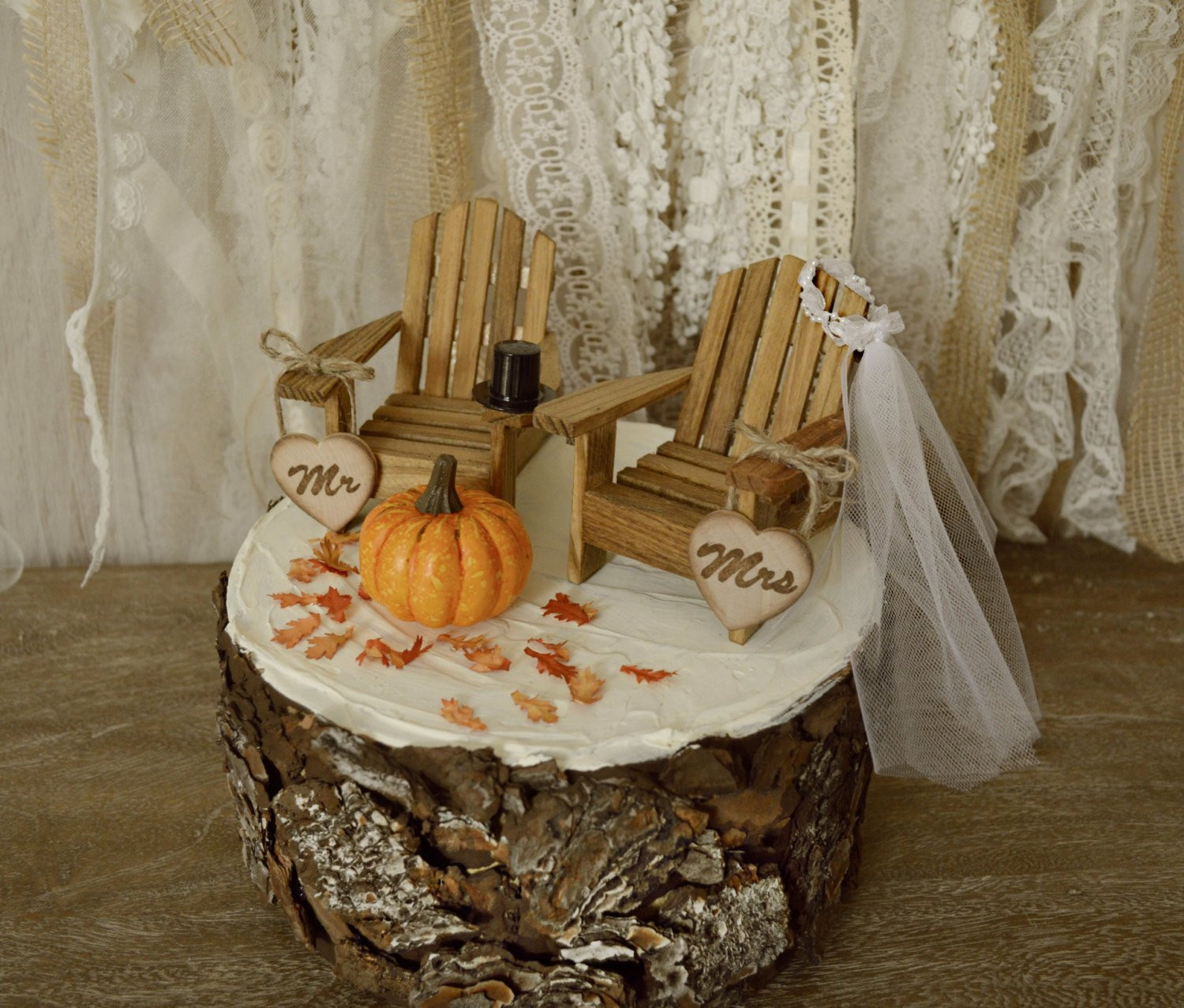 Pumpkin Wedding Cake Toppers
 fall pumpkin wedding cake topper bride and groom autumn themed