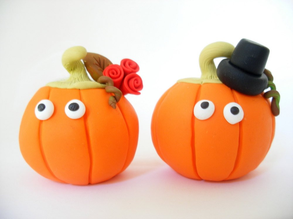 Pumpkin Wedding Cake Toppers
 Fall wedding cake topper pumpkin bride and groom Halloween