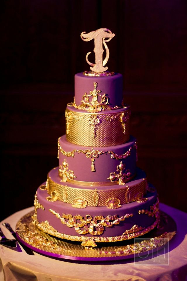 Purple And Gold Wedding Cakes
 Event Designer Meredith Waga Perez of Belle Fleur NY