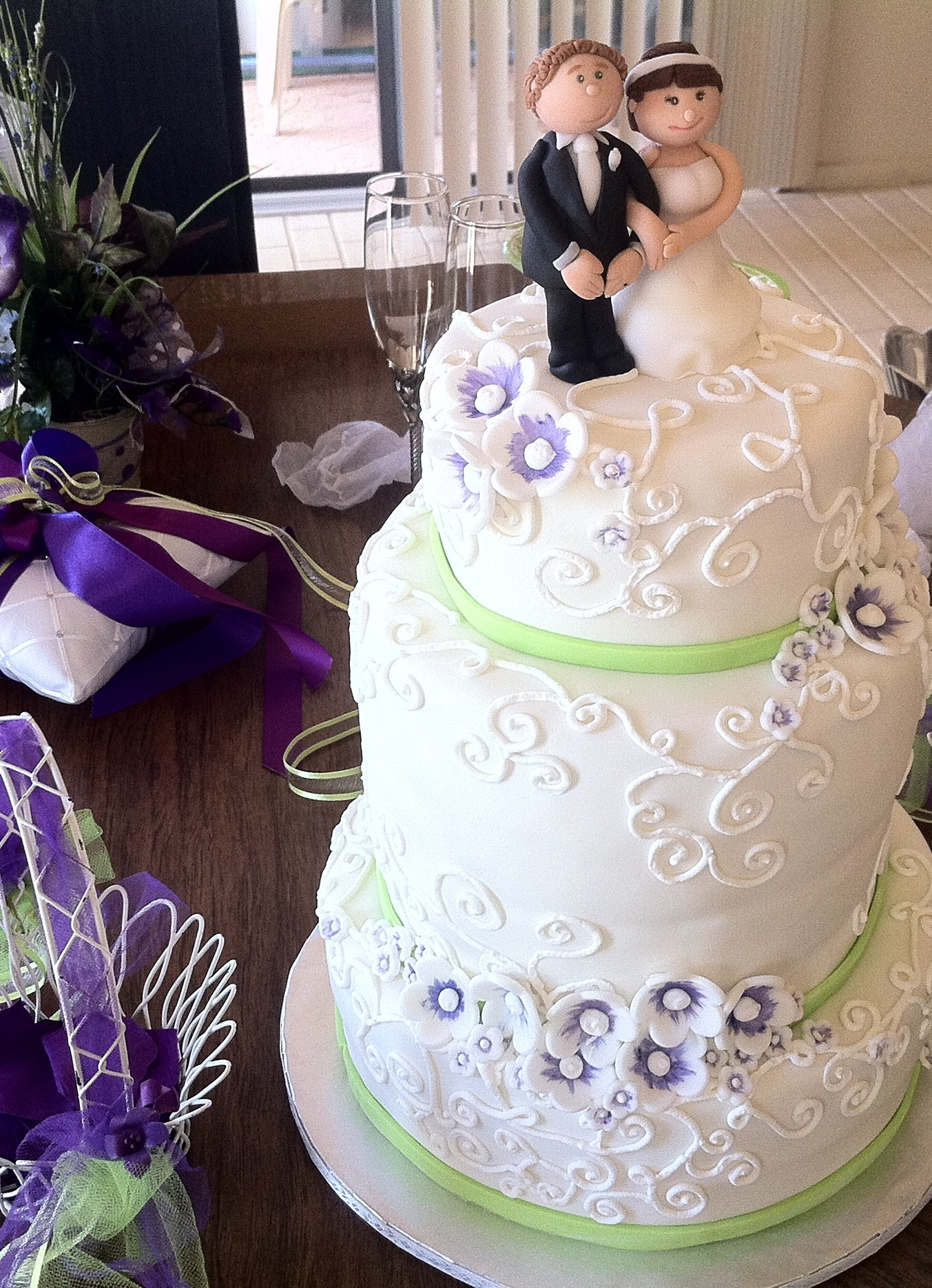 Purple And Green Wedding Cakes
 Purple green and white wedding cake