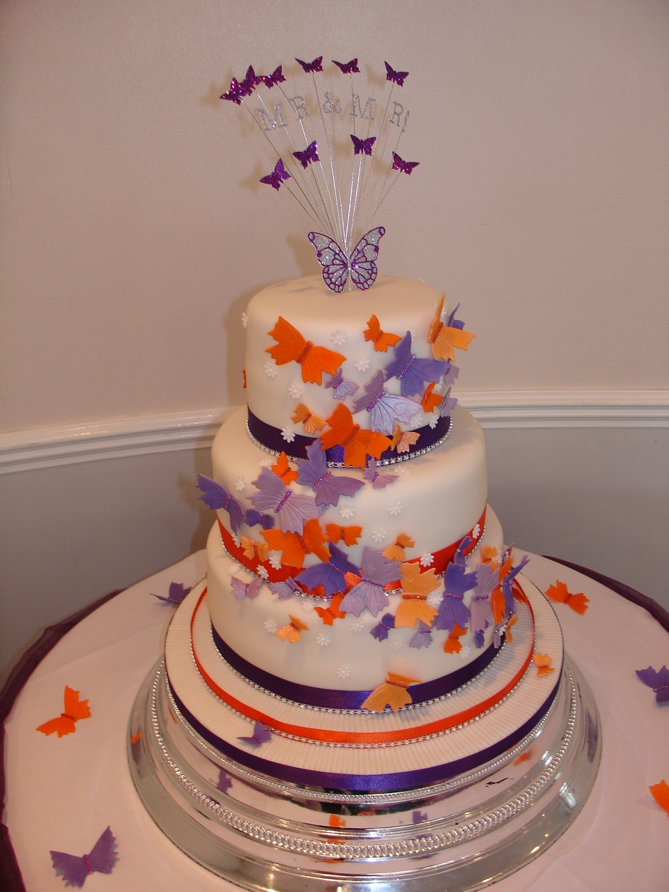 Purple And Orange Wedding Cakes
 Purple & Orange Butterflies Wedding Cake CakeCentral