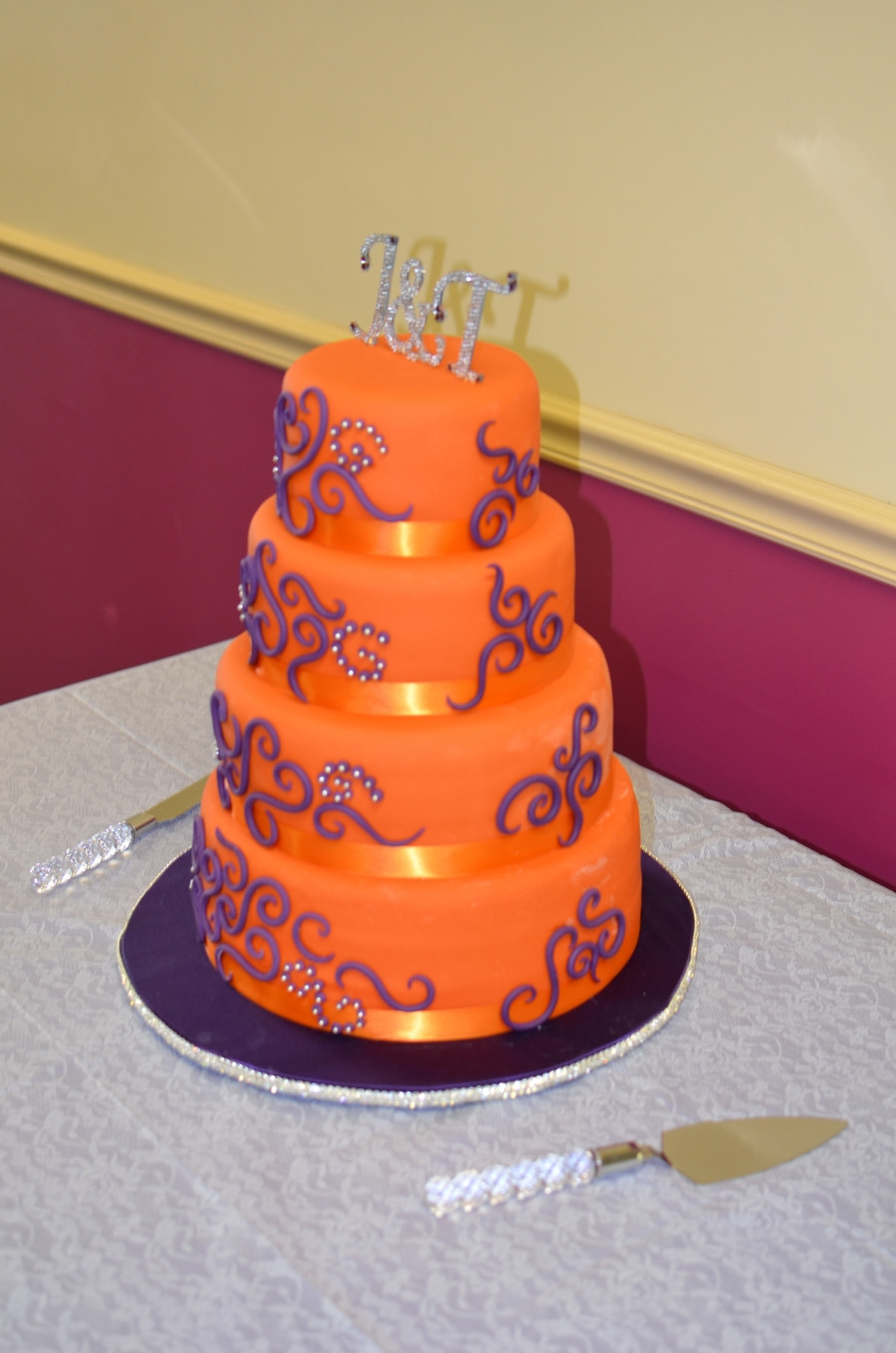 Purple And Orange Wedding Cakes
 Orange And Purple Wedding Cake CakeCentral