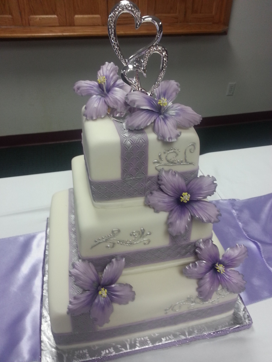 Purple And Silver Wedding Cakes
 Lavender And Silver Wedding Cake With Sugar Hibiscus