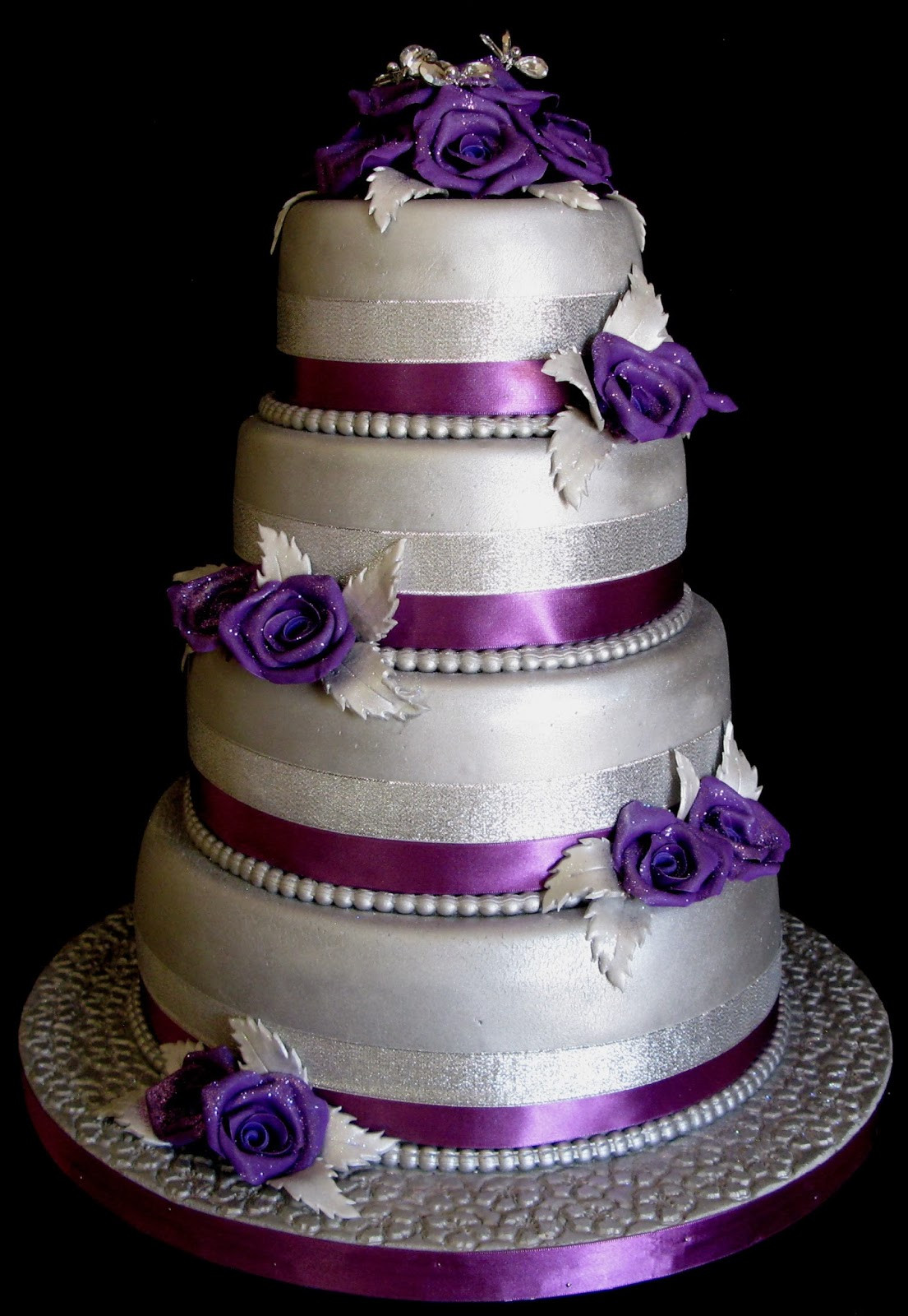 Purple And Silver Wedding Cakes
 Sugarcraft by Soni Four Layer Wedding Cake Purple Roses