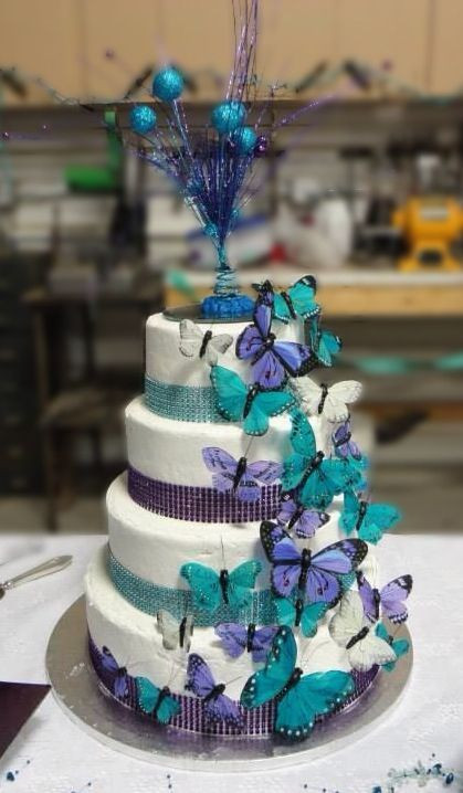 Purple And Teal Wedding Cakes
 Purple and Teal Wedding cake Hy Vee cake Butterflies