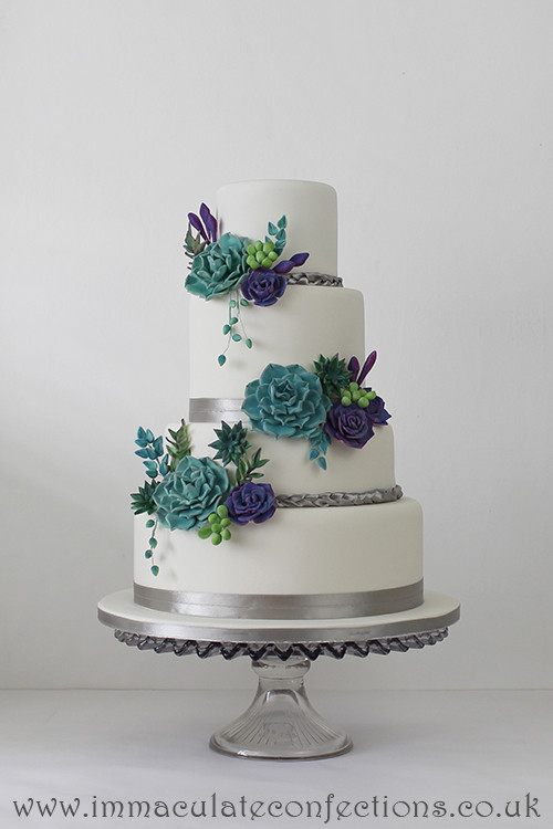 Purple And Teal Wedding Cakes
 Teal and Purple Succulent Wedding Cake Cakes by Natalie