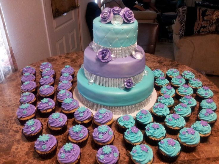 Purple And Turquoise Wedding Cakes
 Purple and turquoise wedding cake cupcakes