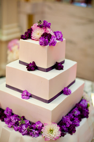 Purple And White Wedding Cakes
 White Wedding Cake with Purple Flowers