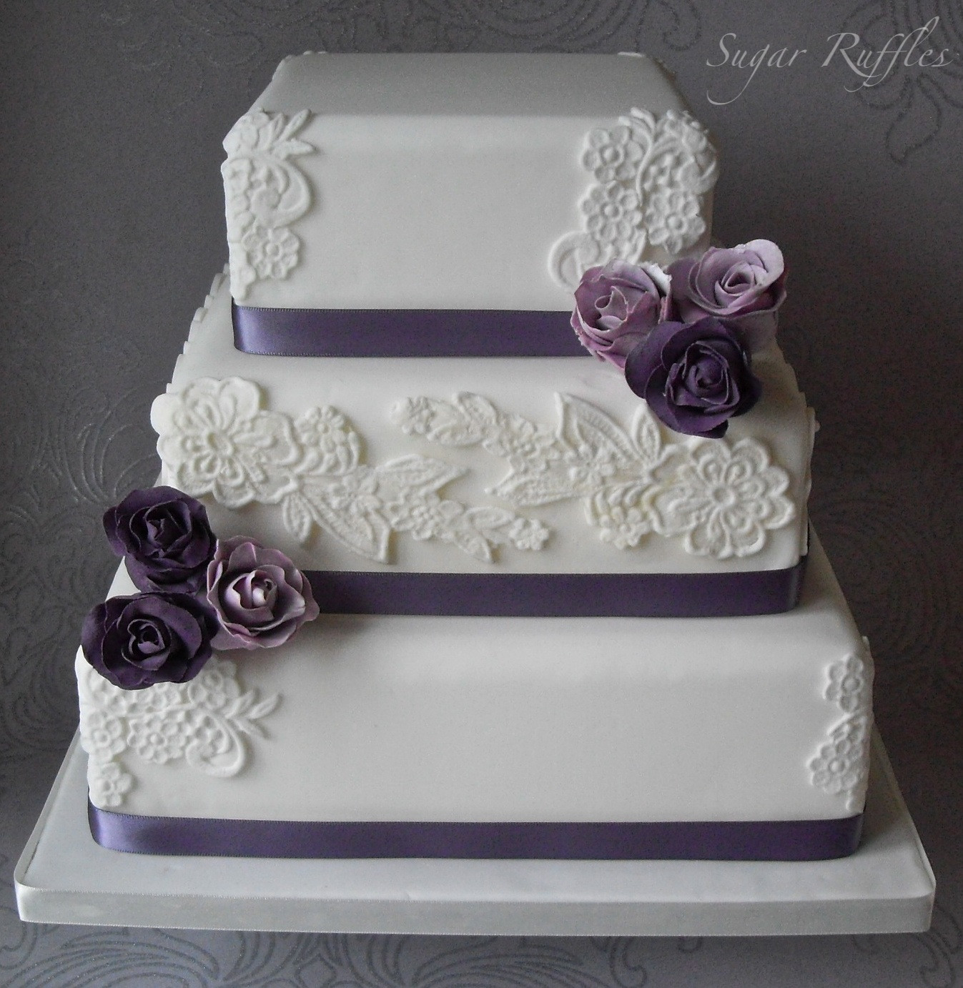 Purple And White Wedding Cakes
 Fall Wedding Palette Eggplant Moss and Ivory