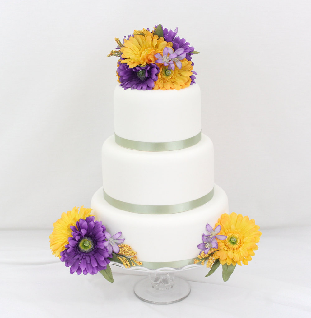 Purple And Yellow Wedding Cake
 Wedding Cake Topper Purple Yellow Gerbera Daisy Silk Flower