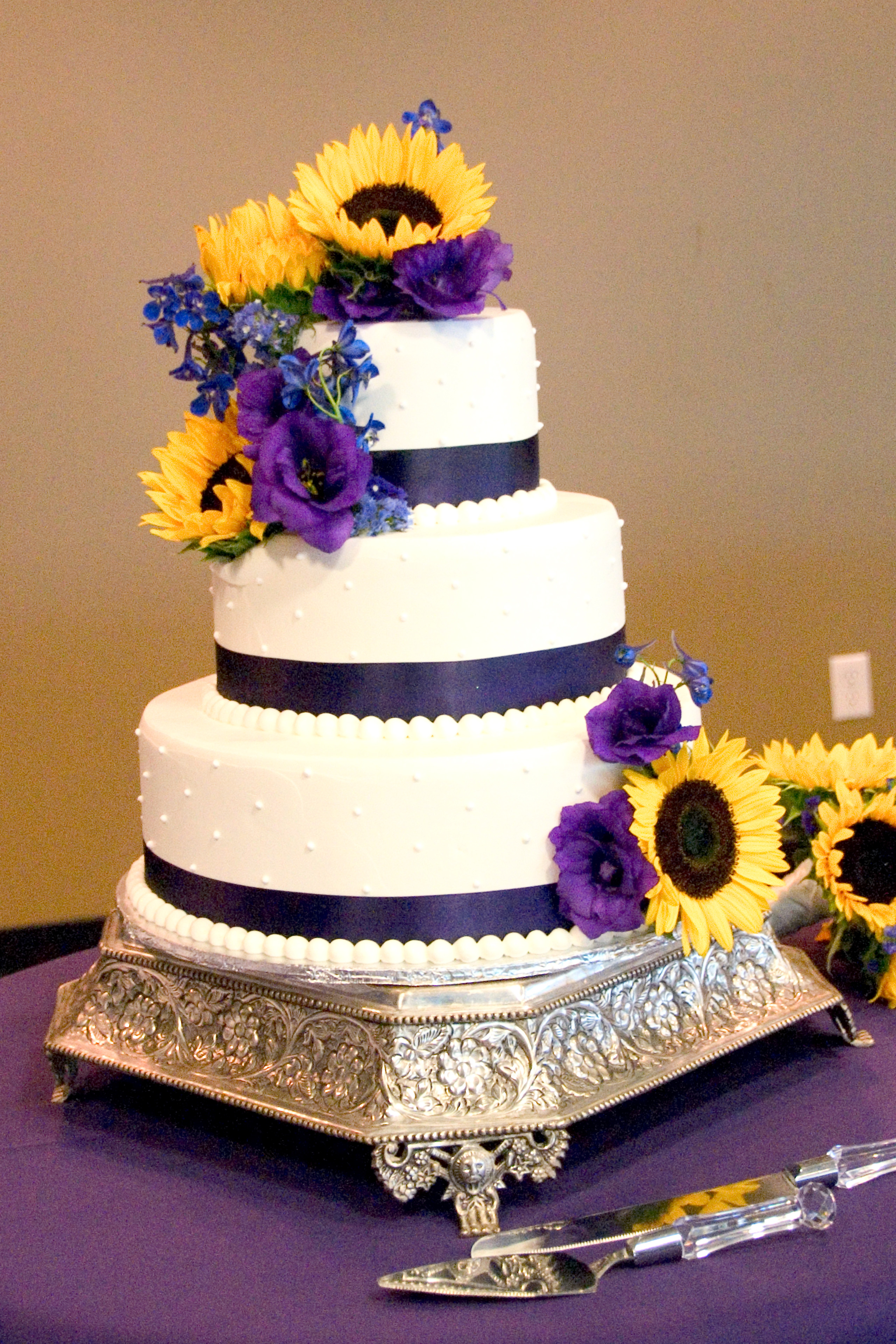 Purple And Yellow Wedding Cake
 Summer Sunflower Wedding