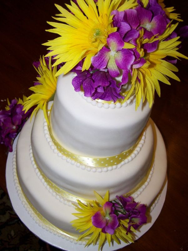 Purple And Yellow Wedding Cake
 White Wedding Cakes with Yellow and Purple touch Wedding