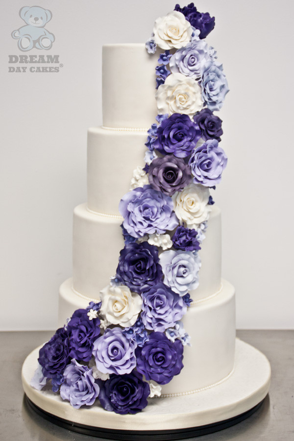 Purple Flower Wedding Cakes
 Cascading Sugar Flowers Wedding Cake