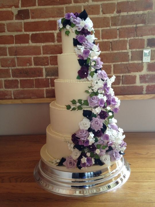 Purple Flower Wedding Cakes
 Beautiful purple flower cascade wedding cake cake by