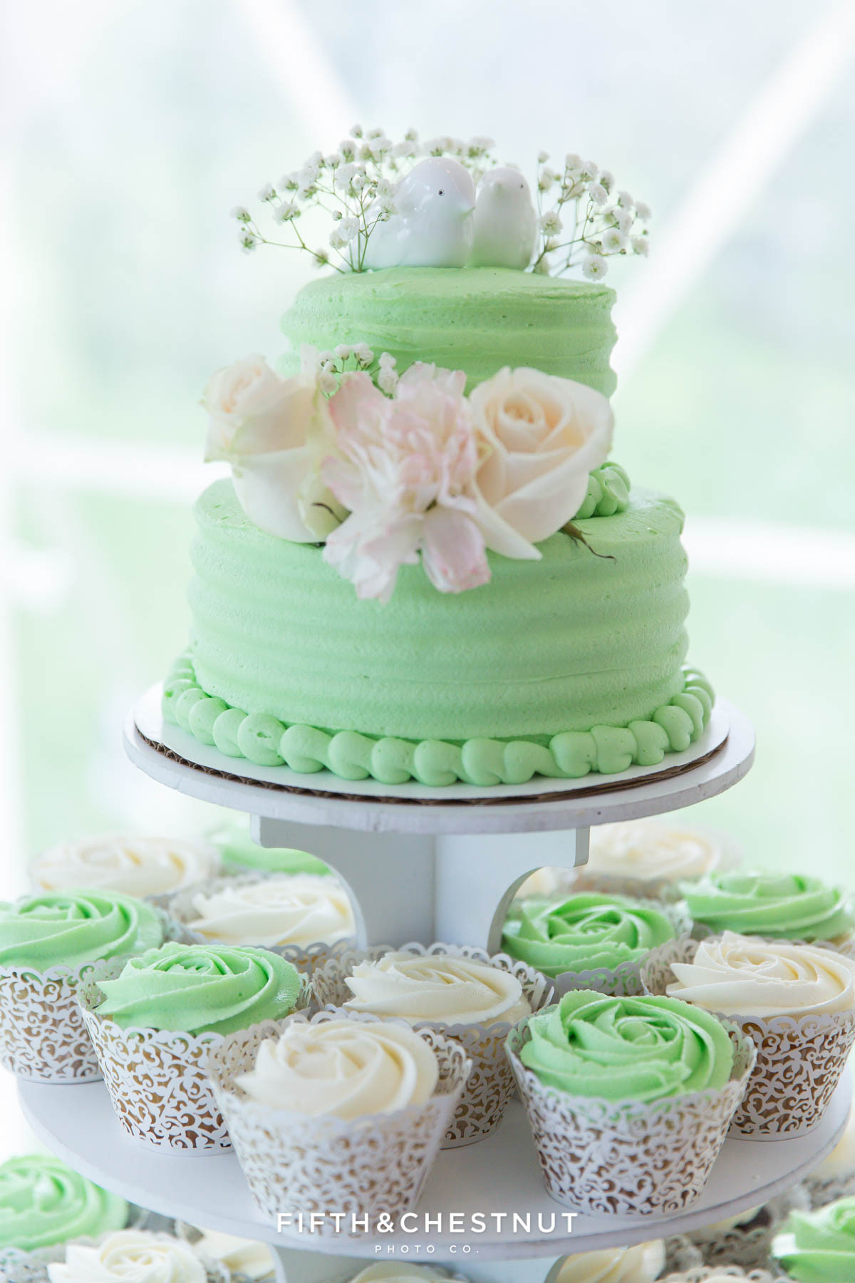 Raleys Wedding Cakes
 Sweet Mint and White Summer Lodge at Tahoe Donner Wedding