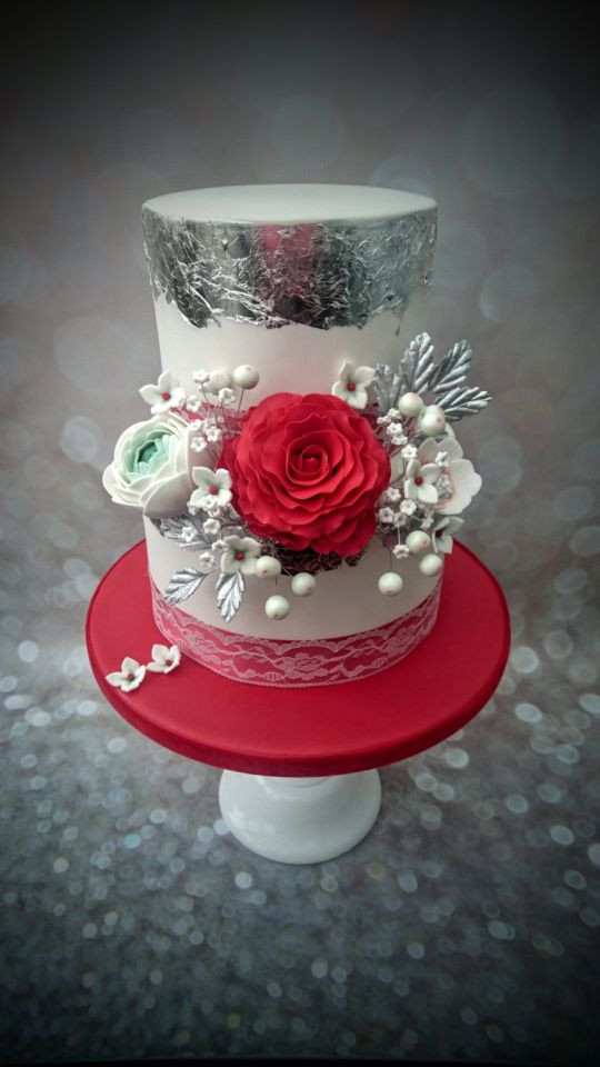 Red And Silver Wedding Cakes
 Red & Silver Wedding Cake cake by Clairey s Cakery