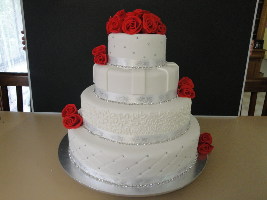 Red And Silver Wedding Cakes
 Red White And Silver Wedding Cake CakeCentral
