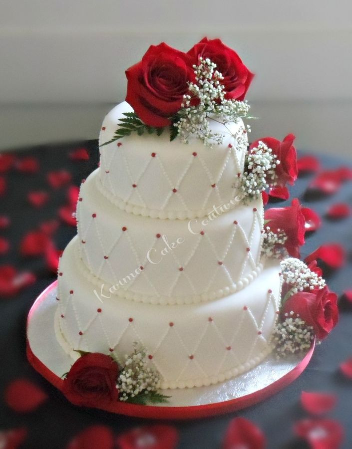 Red And White Wedding Cakes With Roses
 white wedding cake with red roses