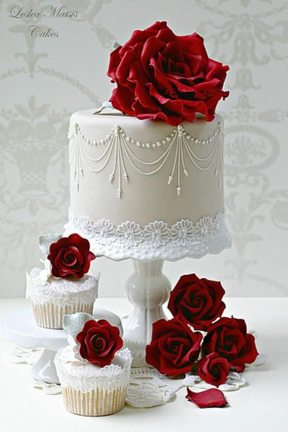 Red And White Wedding Cakes With Roses
 Red Wedding Rose Wedding Cake & Cupcakes Weddbook