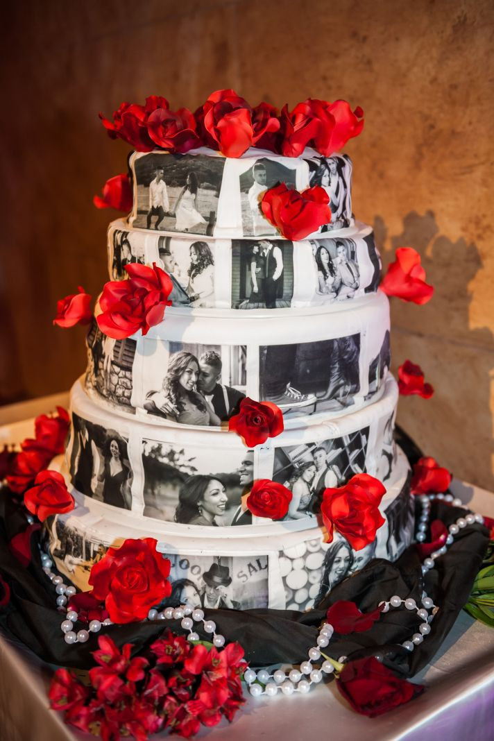 Red Black White Wedding Cake
 Epic Los Angeles Wedding that Delivers the Glitz & Glamour