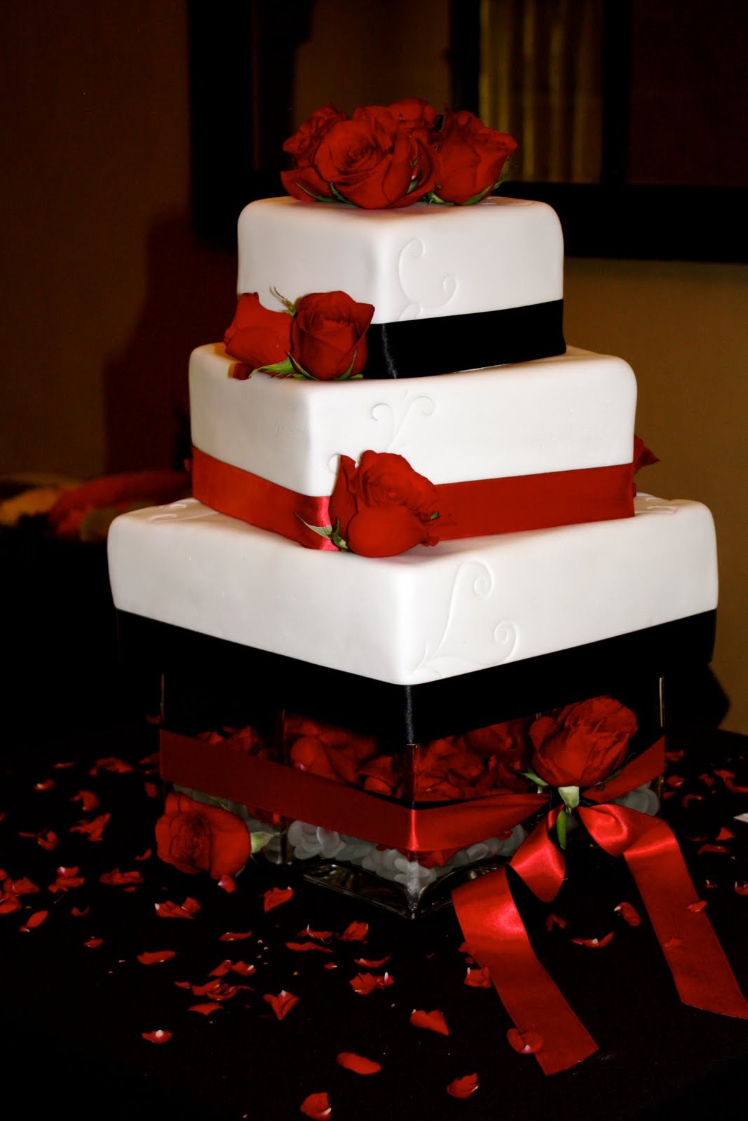 Red Black White Wedding Cake
 bumble cakes jessica brent black red and white wedding