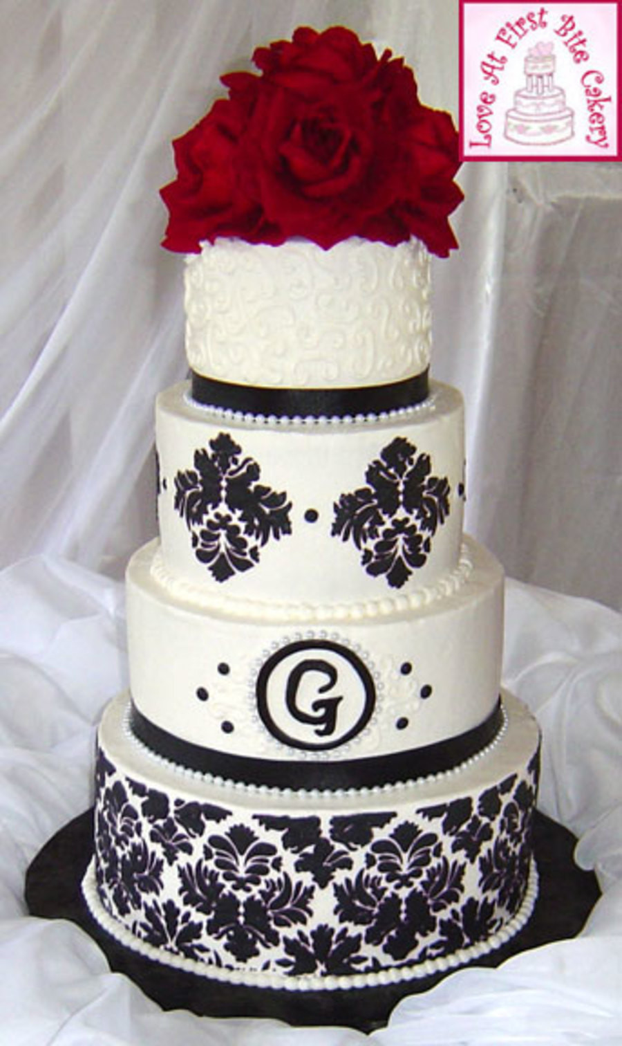 Red Black White Wedding Cake
 Stenciled Black White Red Wedding Cake CakeCentral