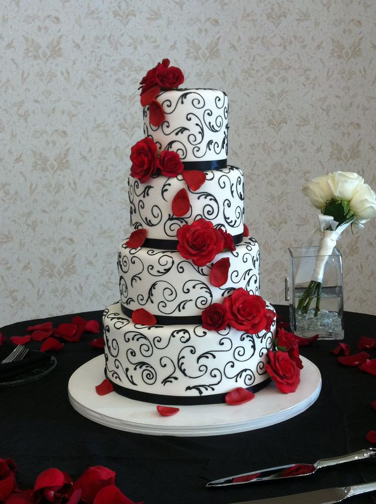 Red Black White Wedding Cakes
 Elegant red black and white wedding cake Event and photo