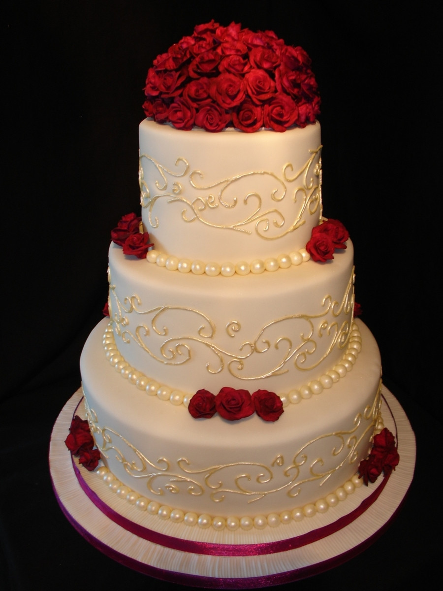 Red Rose Wedding Cakes
 Cream And Plum Wedding Cake CakeCentral