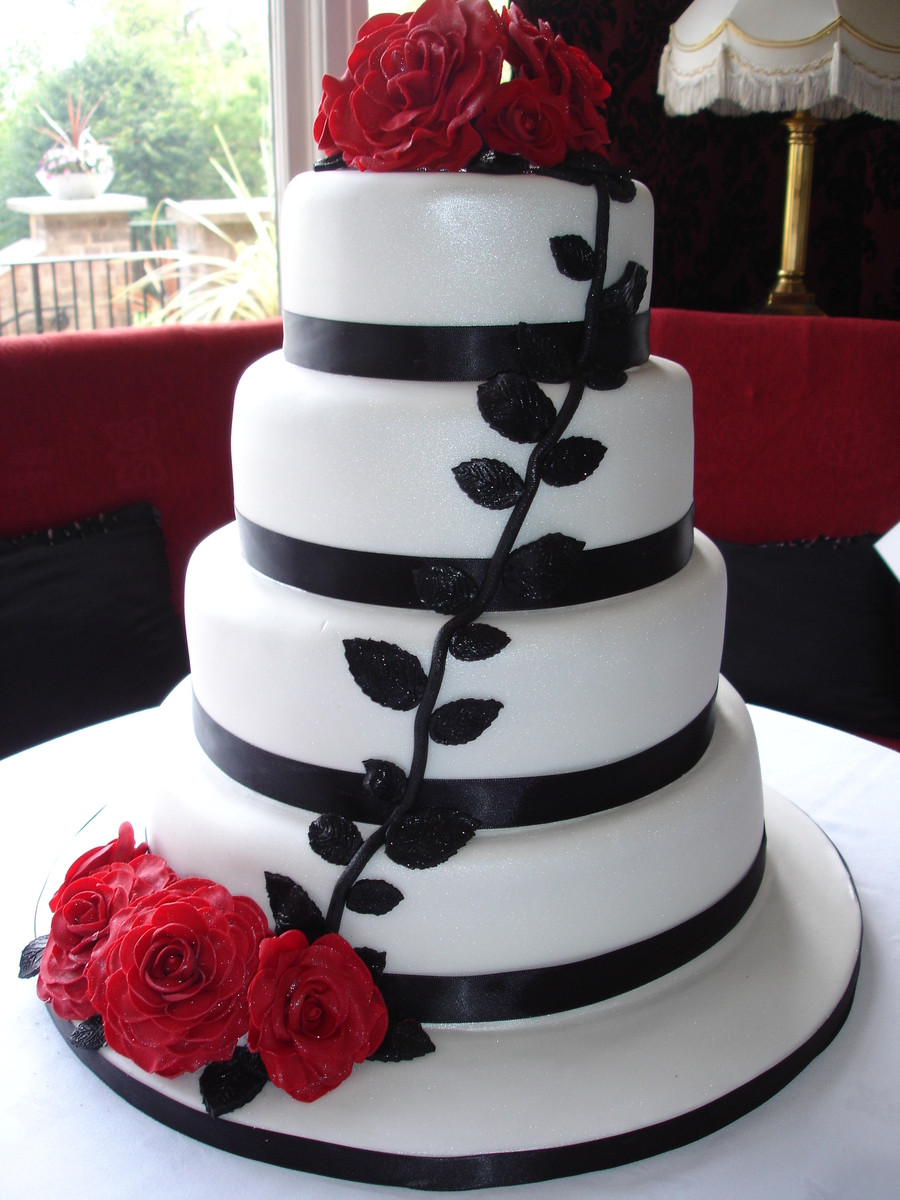 Red Rose Wedding Cakes
 White And Black Wedding Cake With Red Roses CakeCentral