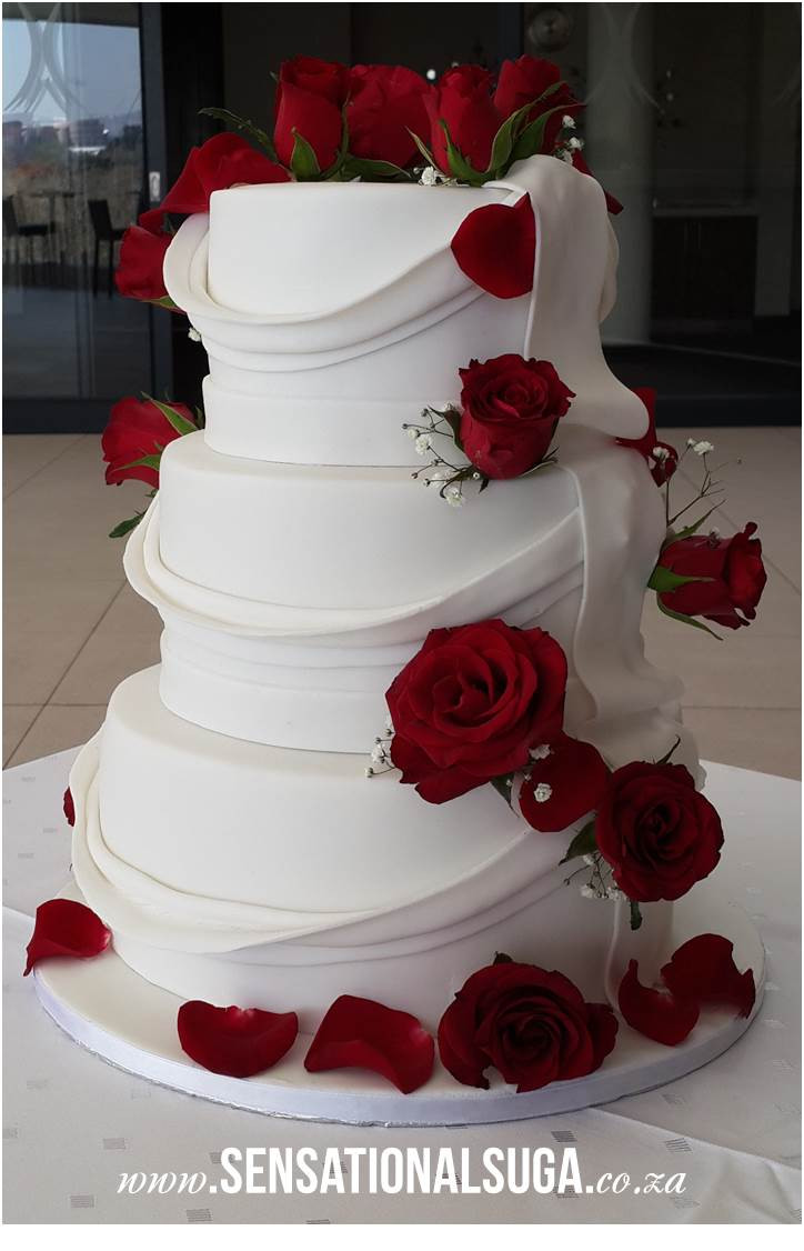 Red Roses Wedding Cakes
 Draped Wedding Cake with Red Roses Sensational Suga