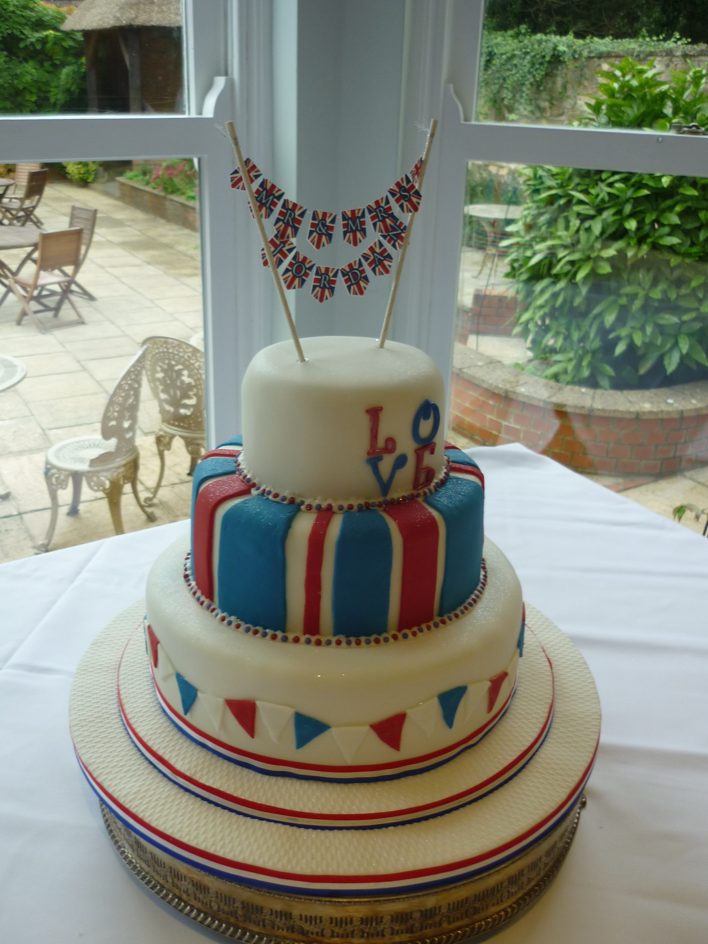 Red White And Blue Wedding Cakes
 3 tier red white & blue wedding cake