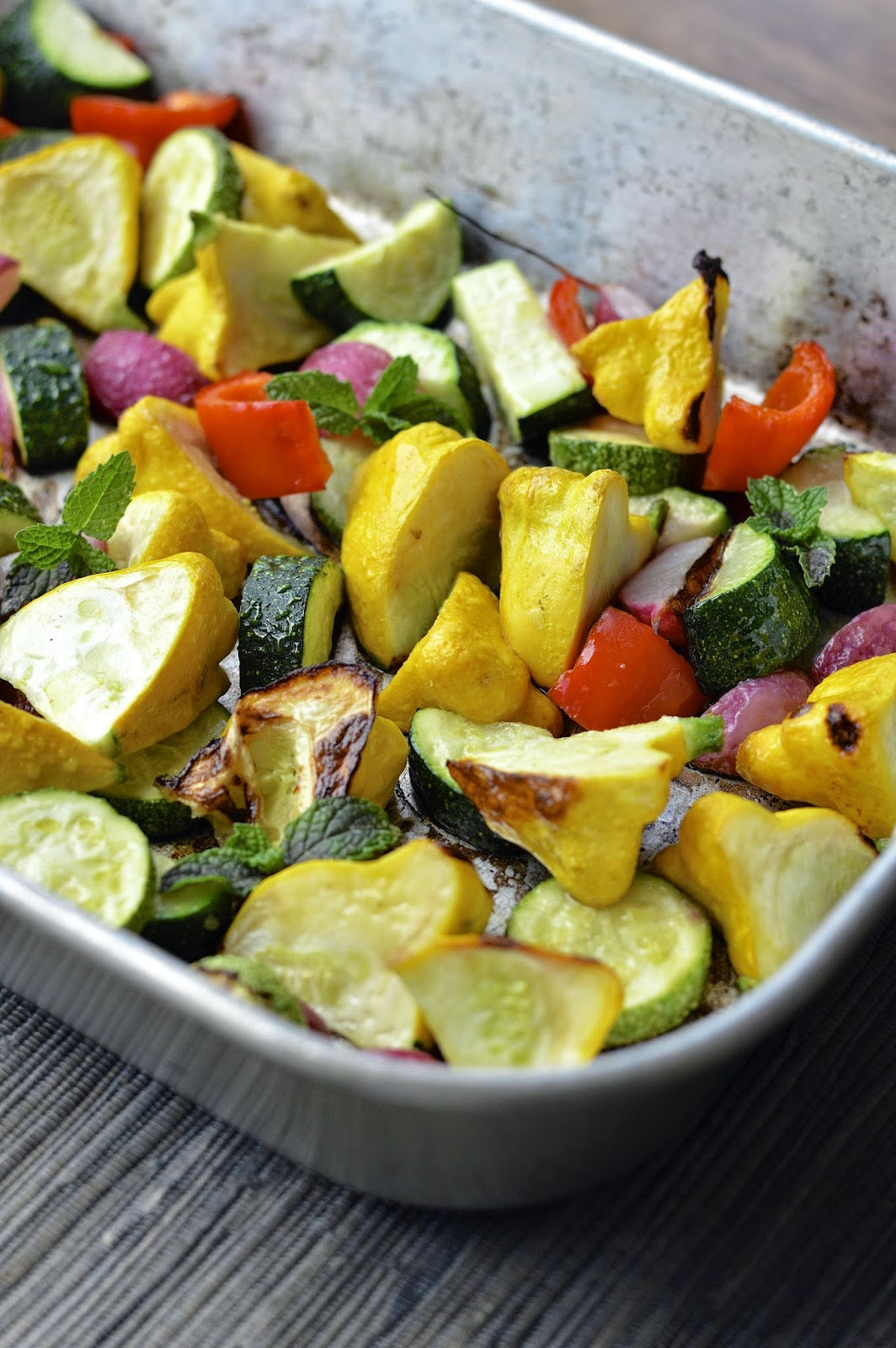 Roasted Summer Vegetables
 Roasted Summer Ve ables with Lemon Tahini Dressing