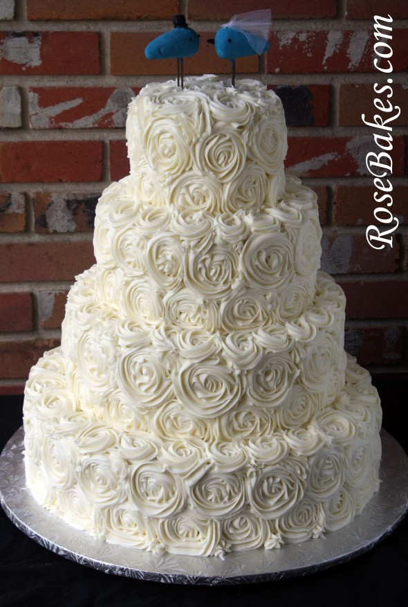 Roses Wedding Cakes
 Ivory Buttercream Roses Wedding Cake with LoveBirds Cake