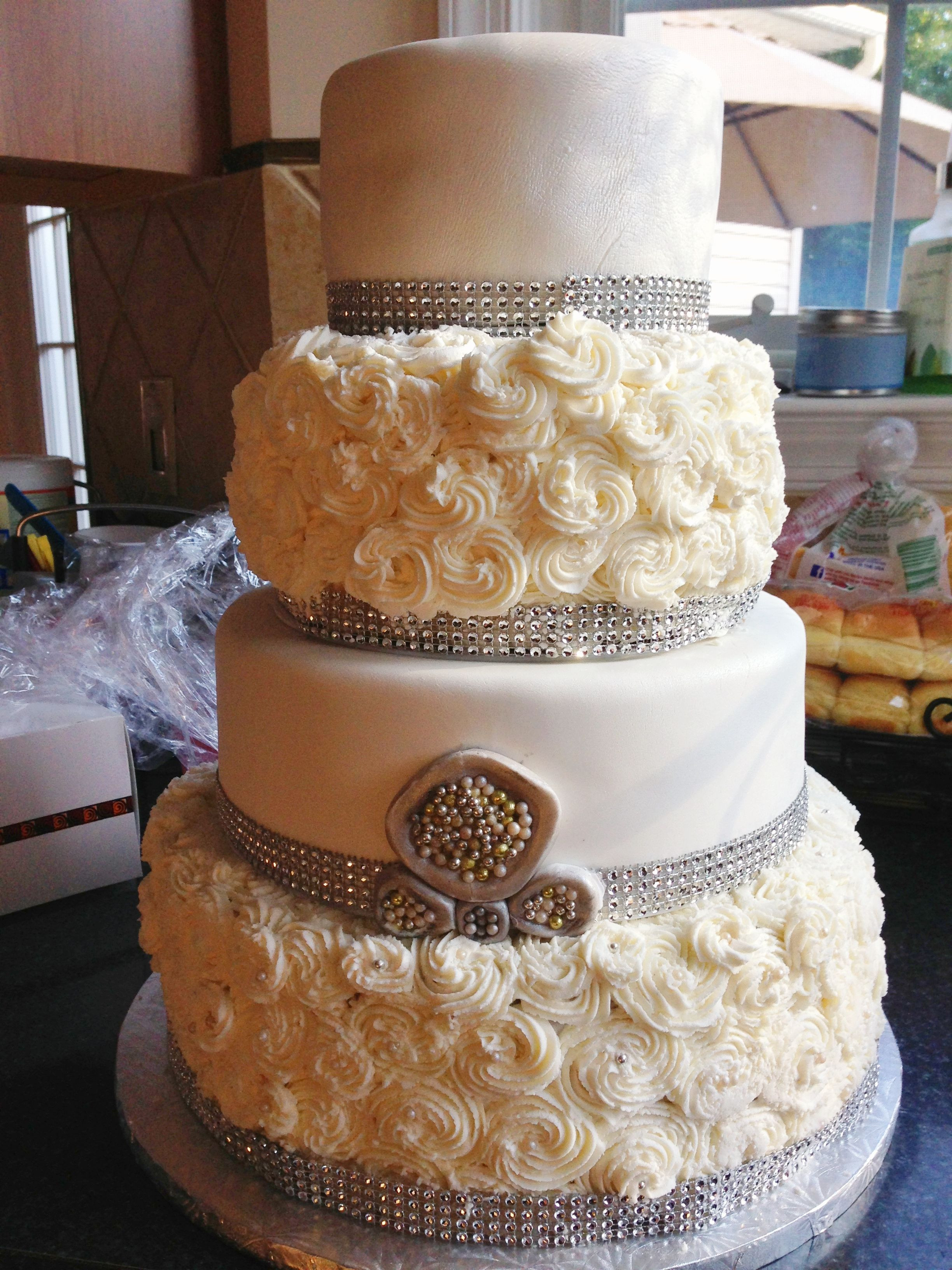 Rosette Wedding Cakes the Best Ideas for Glam Rhinestone and Rosette Wedding Cake