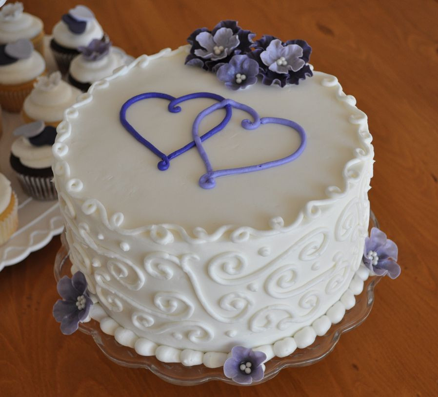 Round Wedding Cakes
 8" Round Wedding Cake with Purple Flowers & Hearts