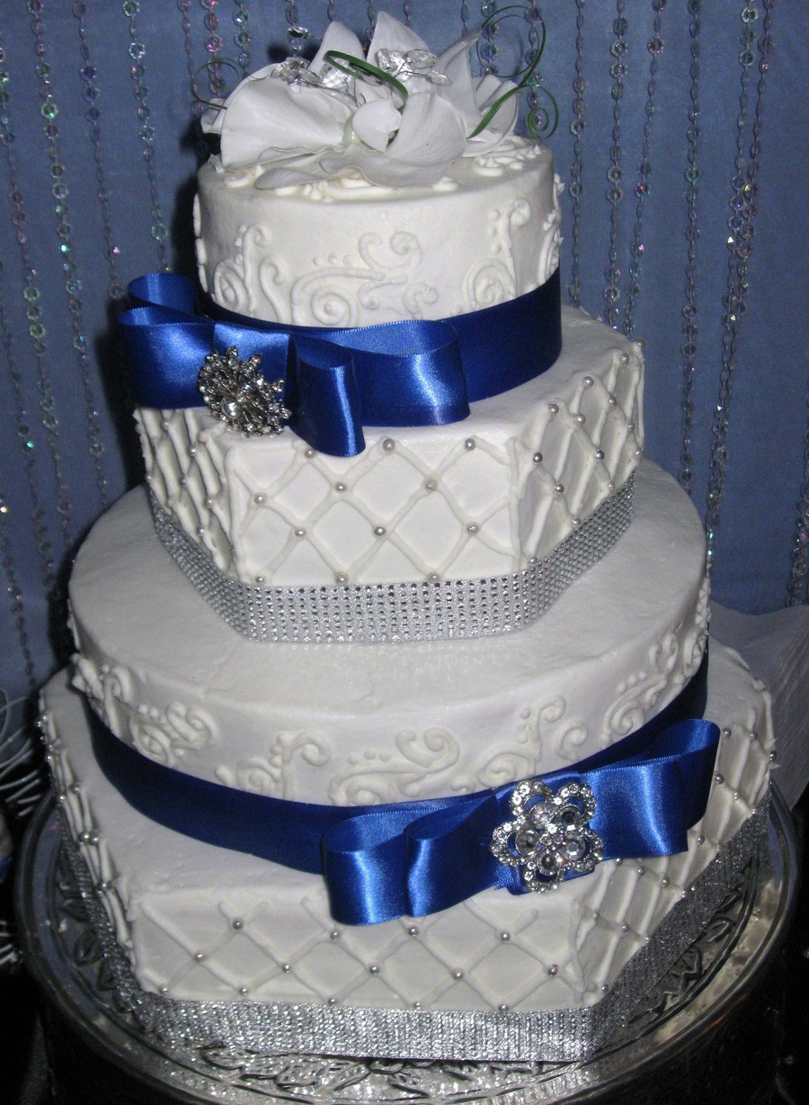 Royal Blue And Gold Wedding Cakes
 Hexagon Royal Blue Wedding Cake CakeCentral