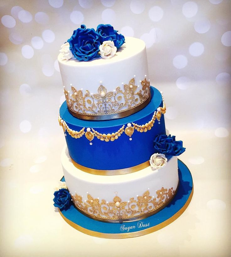 Royal Blue And Gold Wedding Cakes
 A royal blue & ivory cake for the lovely Lavanya for