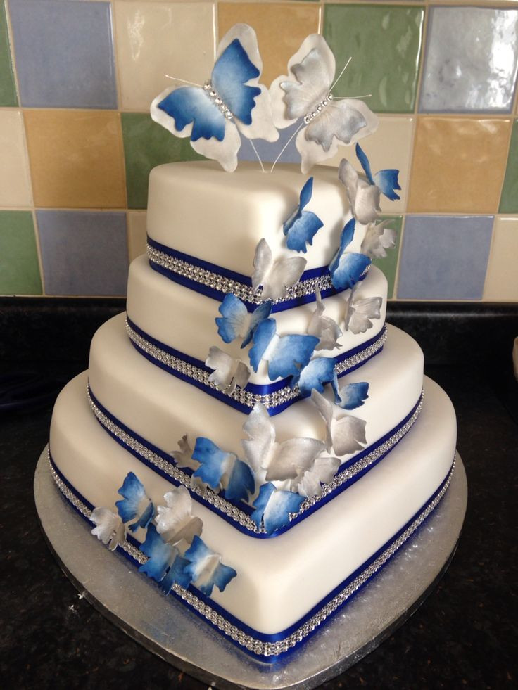 Royal Blue Silver And White Wedding Cakes
 Royal blue and silver heart wedding cake