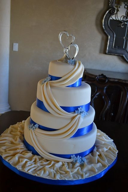 Royal Blue Wedding Cakes
 Ivory and Royal Blue Wedding Cake by Lily s cakes via
