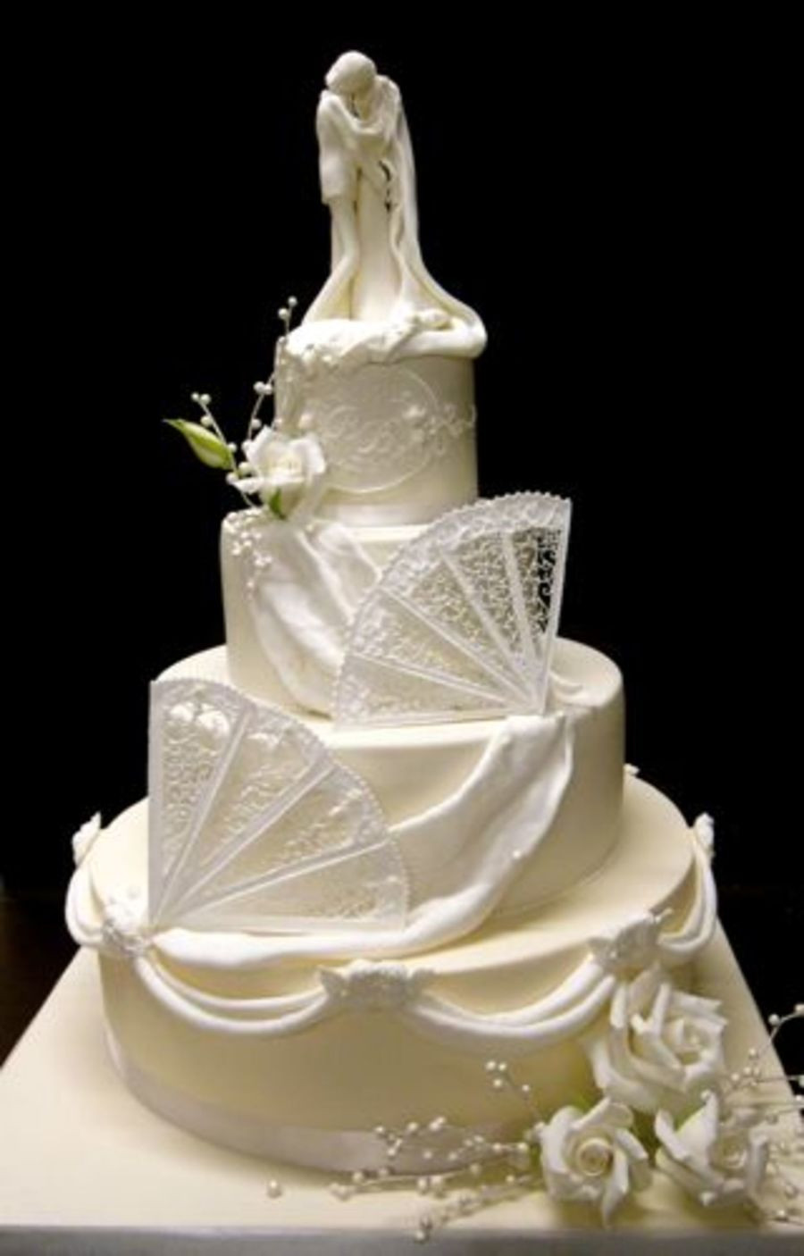 Royal Icing Wedding Cakes
 Ivory And White Wedding Cake With Royal Icing Fans And