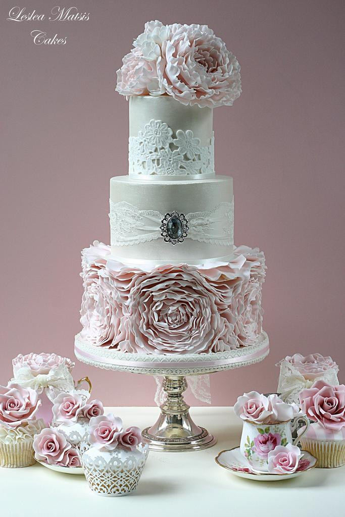 Ruffled Wedding Cakes
 Wedding Cakes Pink Peony Ruffles Cake Weddbook
