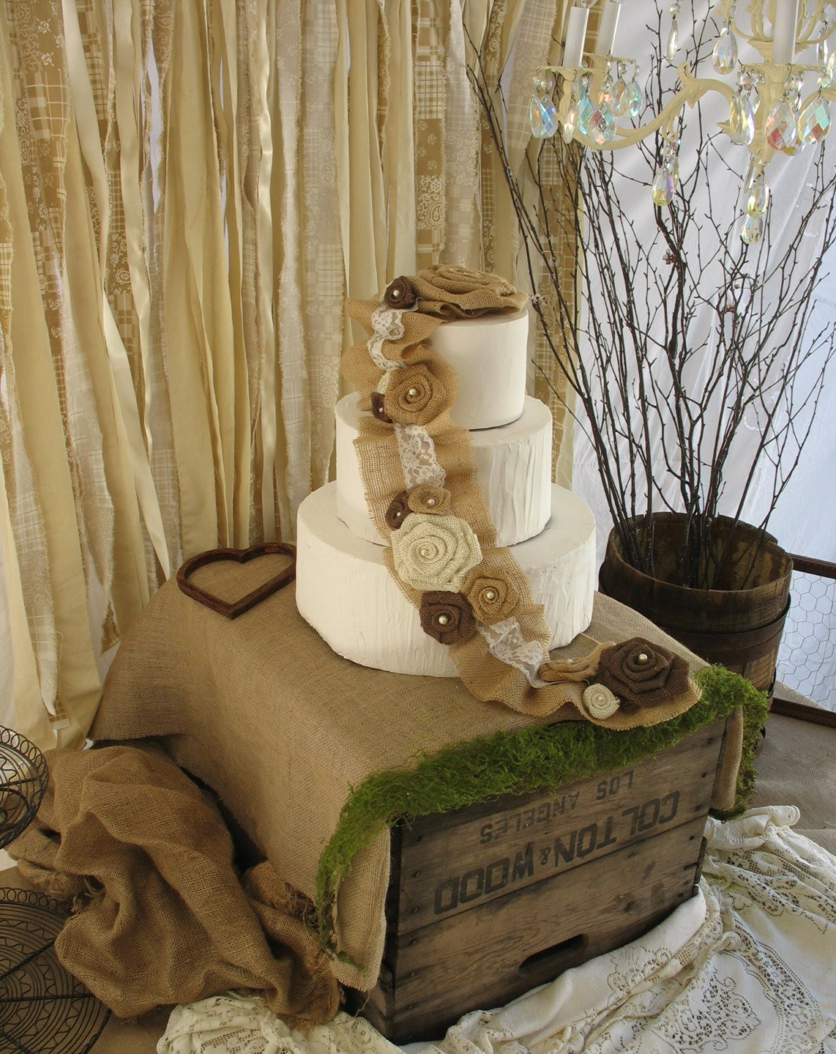 Rustic Country Wedding Cakes
 Burlap Cake Topper Rustic Wedding Cake Decoration Burlap